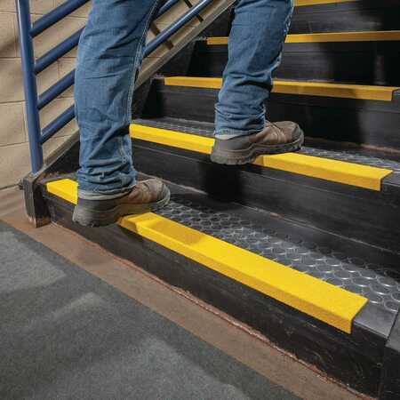 PIG TuffGrit Step Cover w Fine Grit 3in W x 30in L x 1in H Install w Adhesive or Mechanical Fasteners FLM3019-YW
